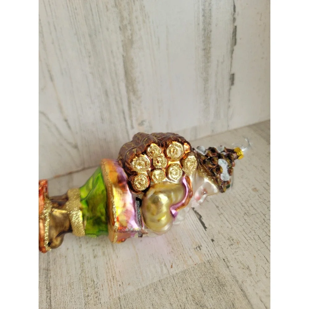 Vintage woodland Santa Claus blown glass glitter bird ornament Xmas unique